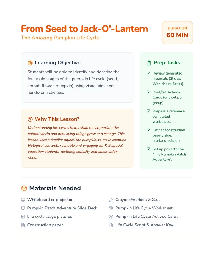 Pumpkin Patch Journey Lesson Plan