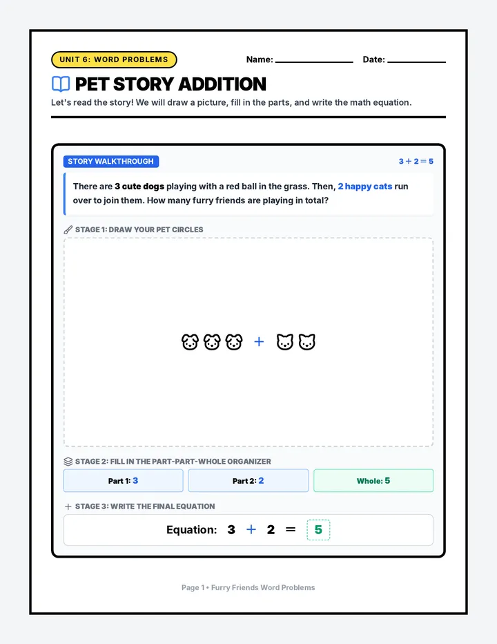 Furry Friends Word Problems Packet