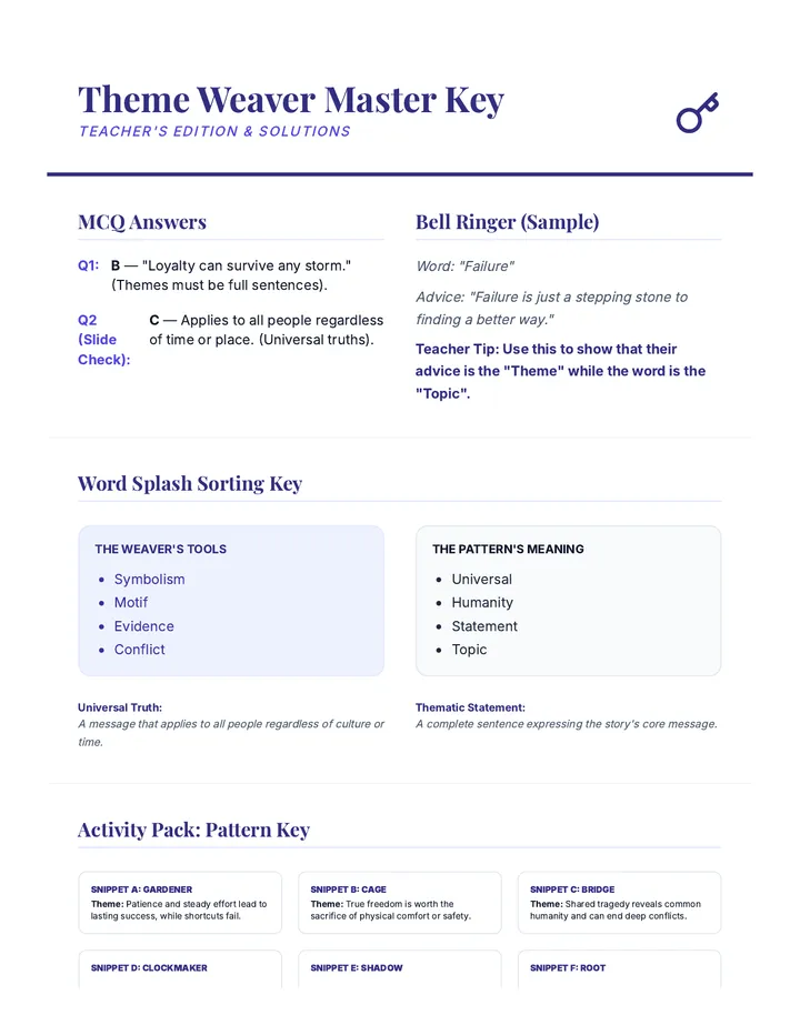 Theme Weaver Answer Key