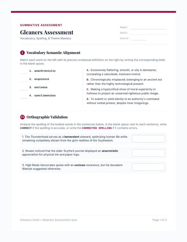 Gleaners Assessment Quiz