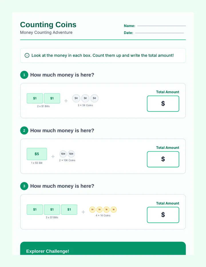 Counting Money Worksheet