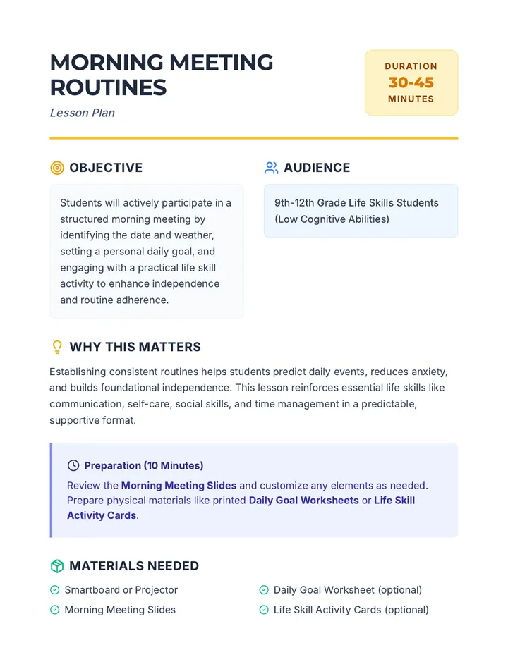Morning Meeting Lesson Plan