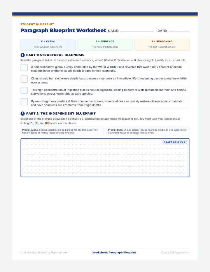 Paragraph Architects Blueprint Worksheet