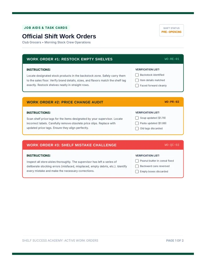 Stock Crew Work Orders