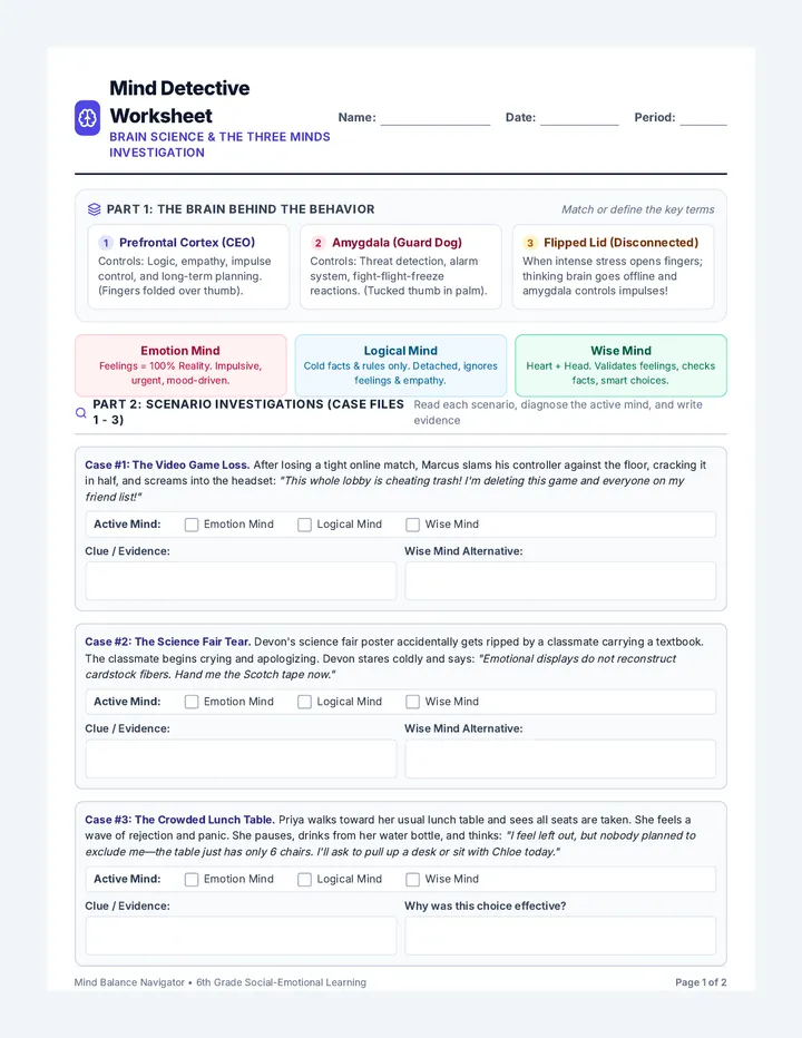 Mind Detective Worksheet