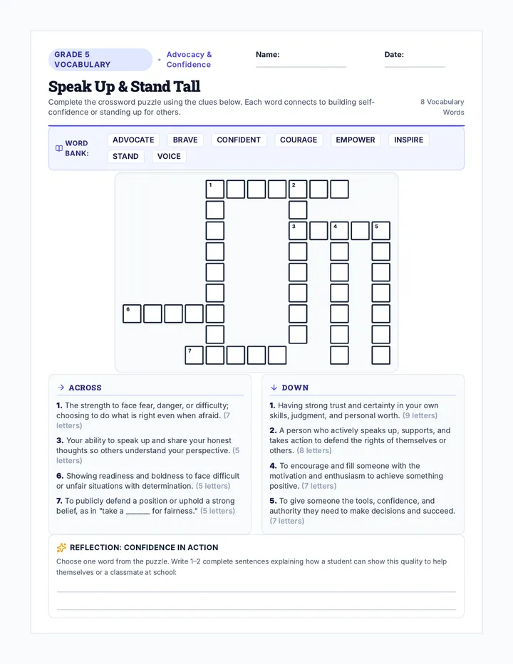Advocacy Crossword Worksheet