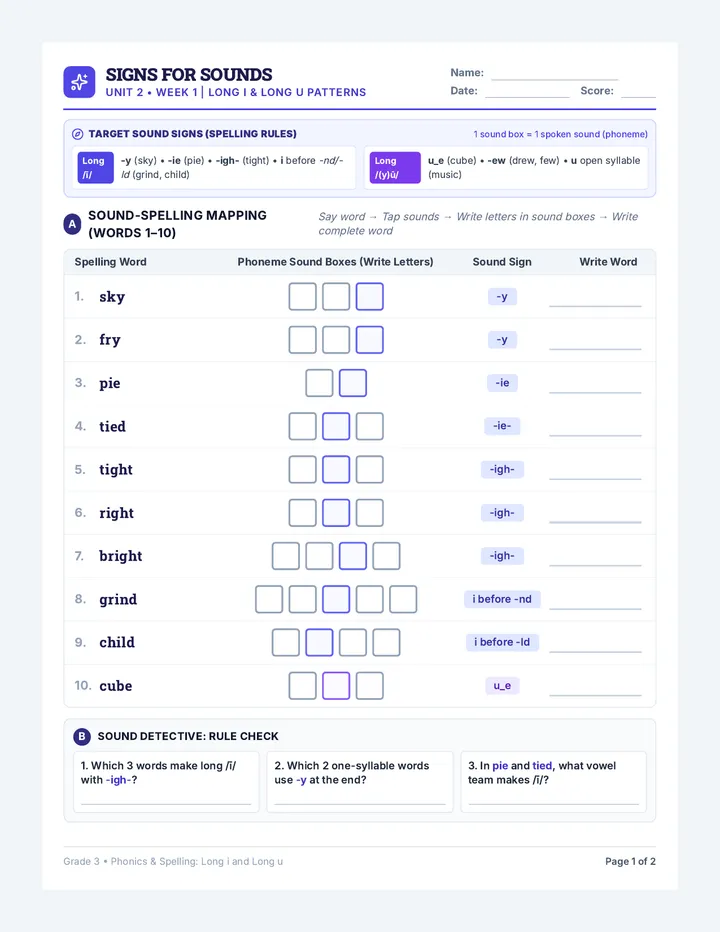 Sky High Sounds Worksheet