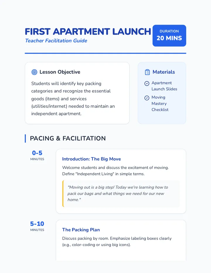 Apartment Launch Teacher Guide