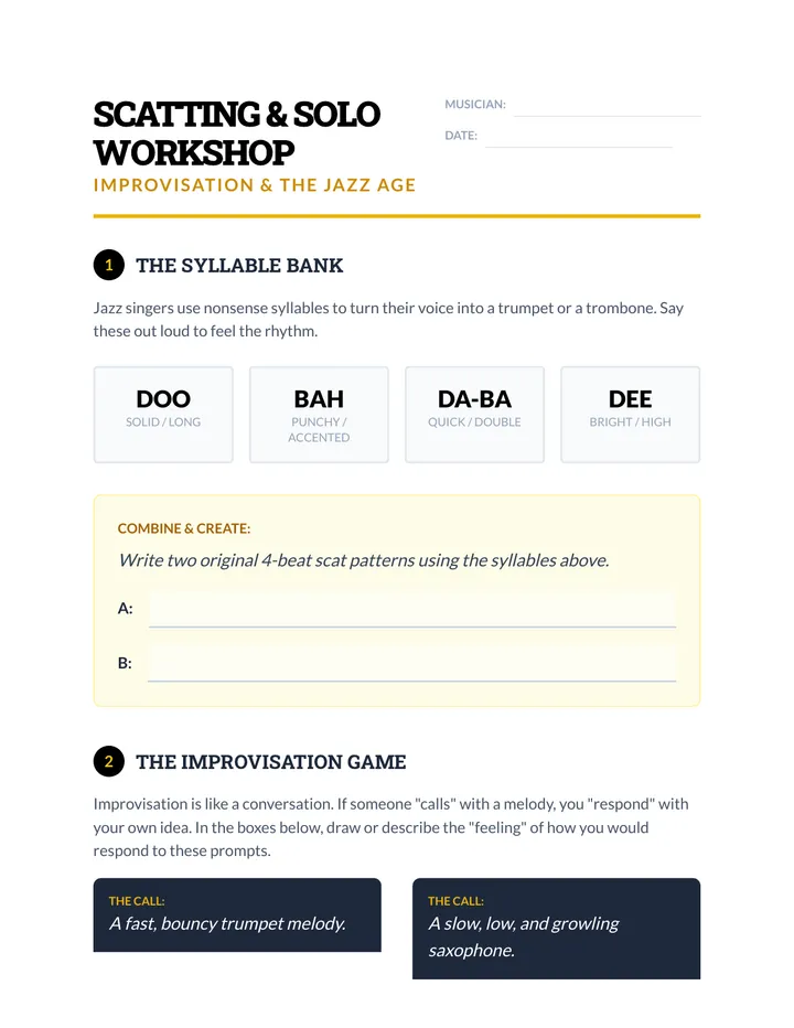 Improvisation Workshop Worksheet
