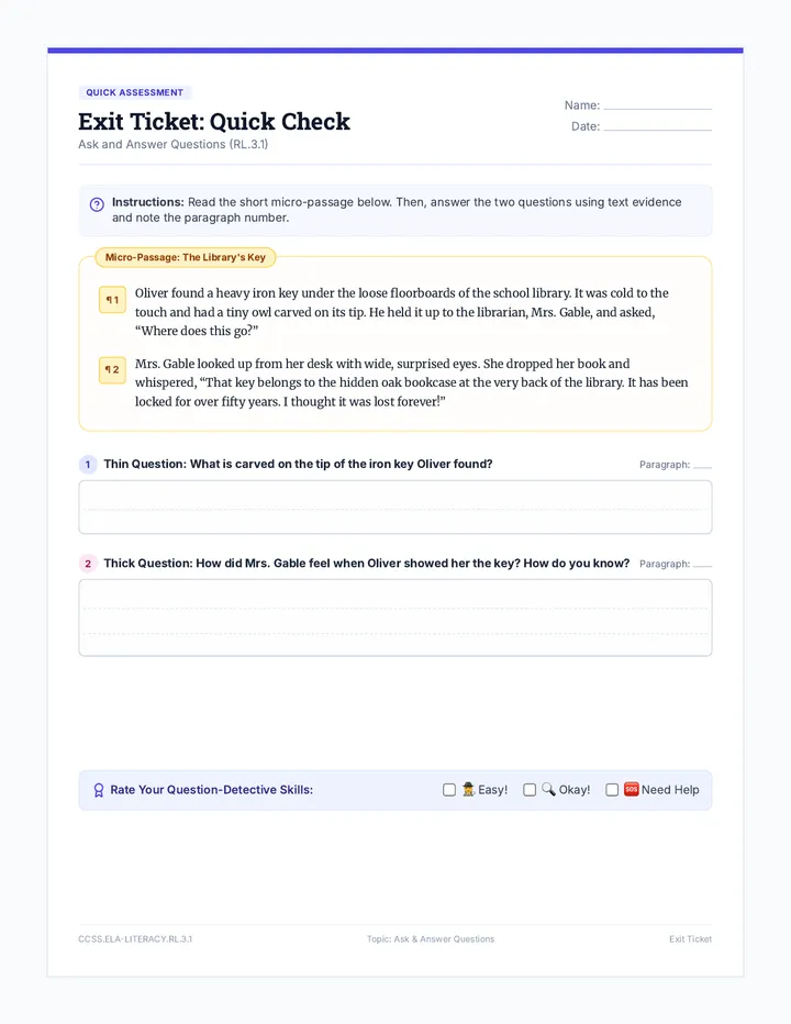 Curiosity Clock Exit Ticket