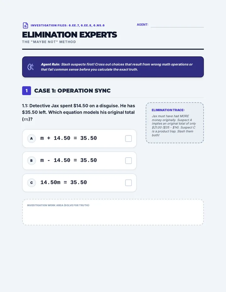 Math Detective Worksheet