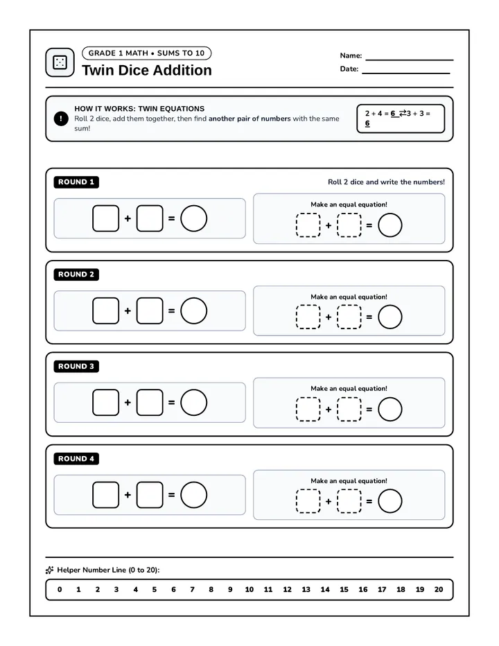 Twin Dice Worksheet