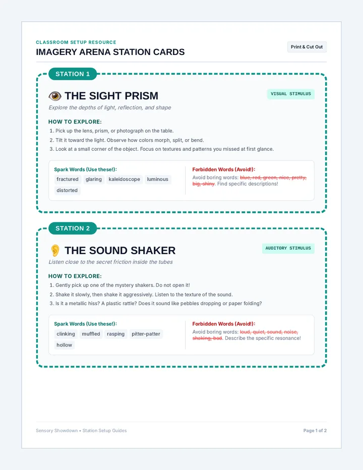 Sensory Showdown Station Cards