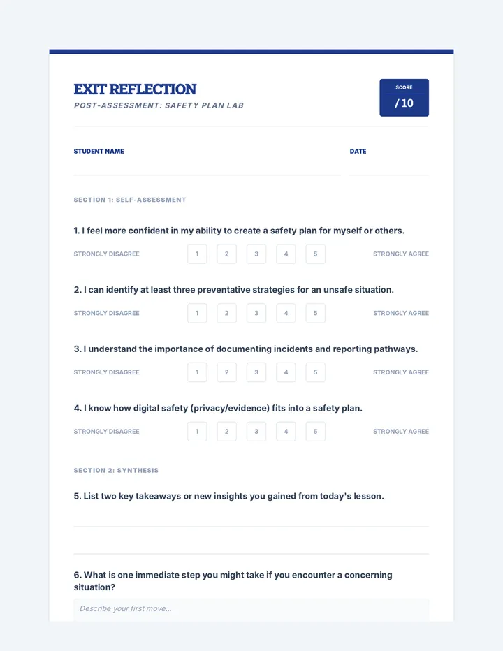 Post Assessment Likert Short Reflection Check
