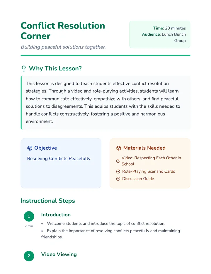Conflict Resolution Lesson Plan