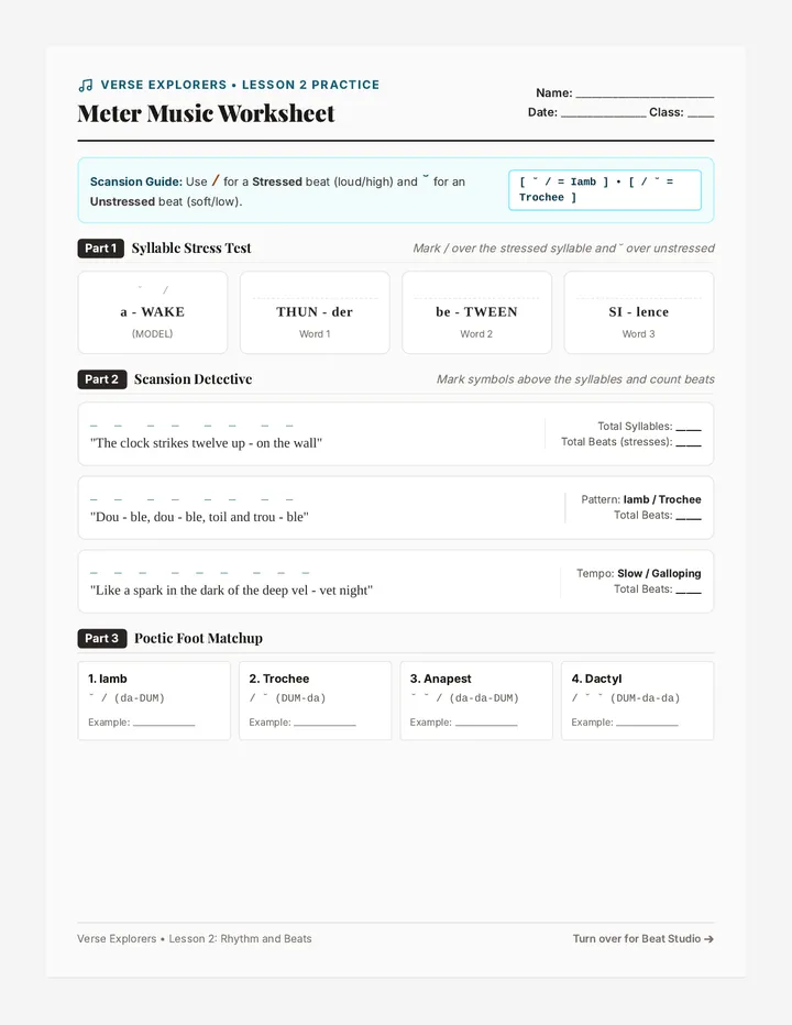 Meter Music Worksheet
