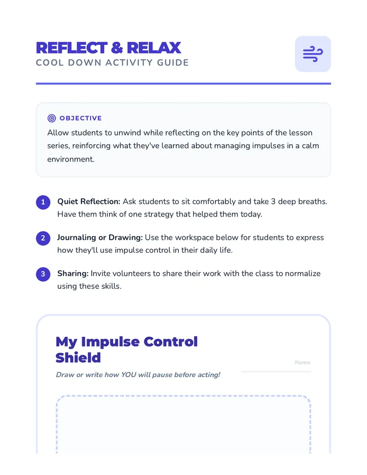 Impulse Control Cool Down Activity