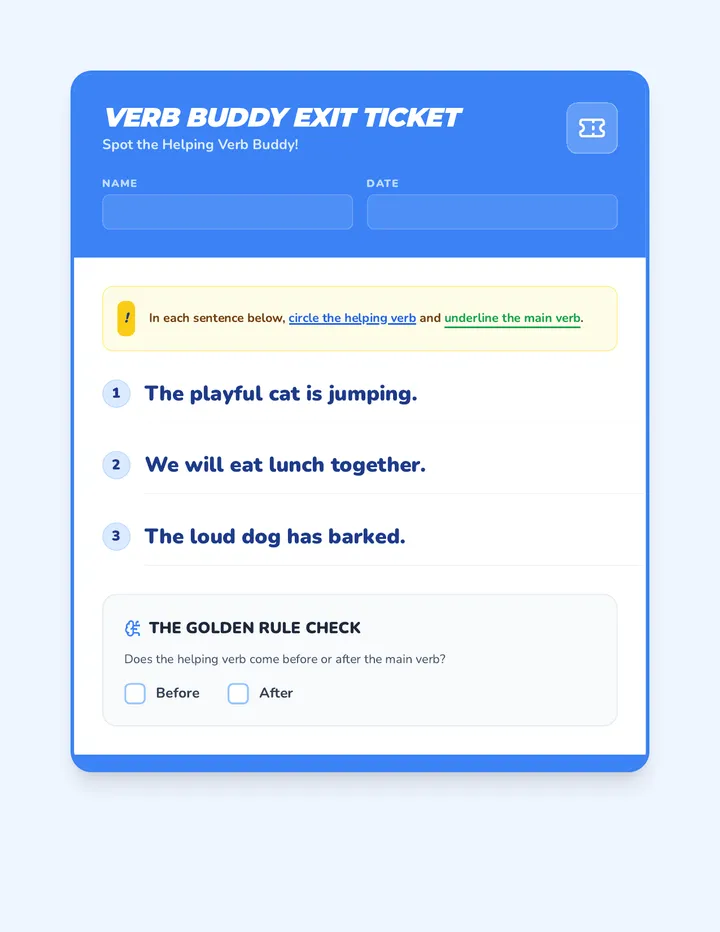 Verb Buddy Exit Ticket