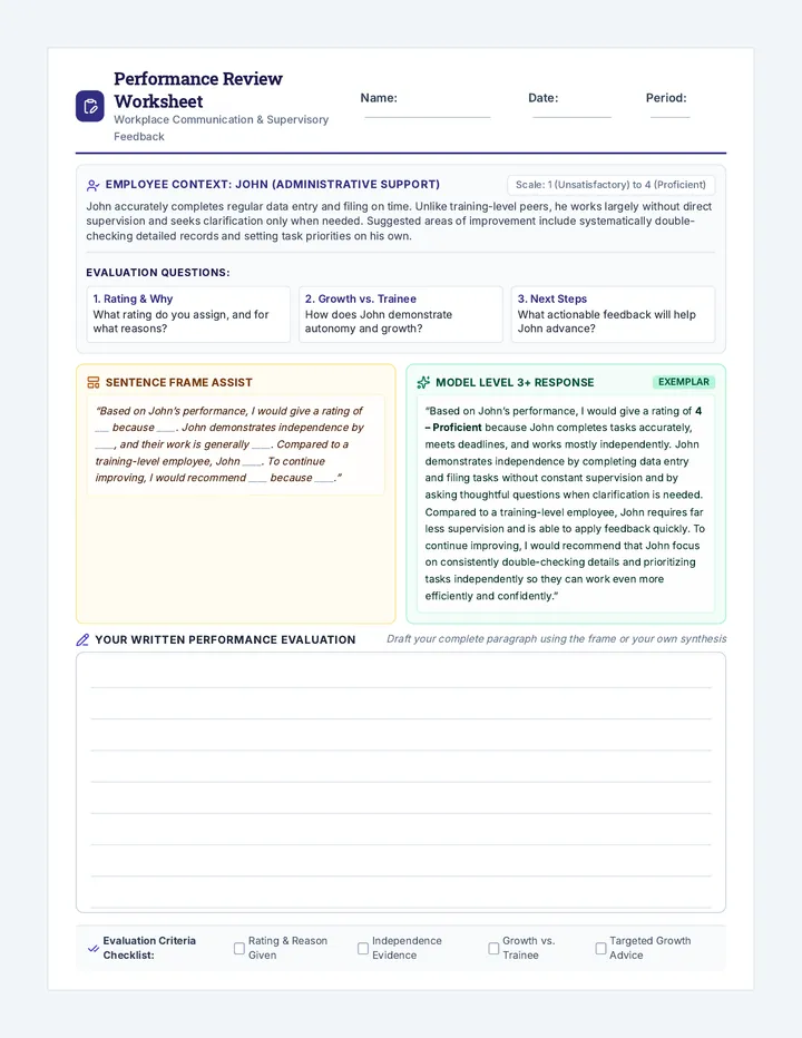 Performance Review Worksheet