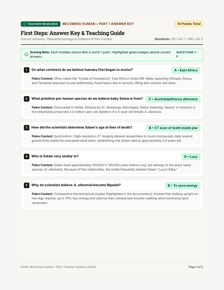 First Steps Answer Key