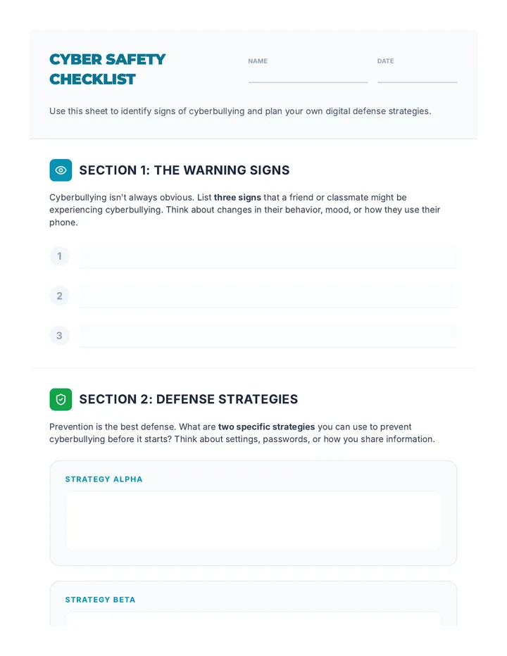 Cyber Shield Worksheet