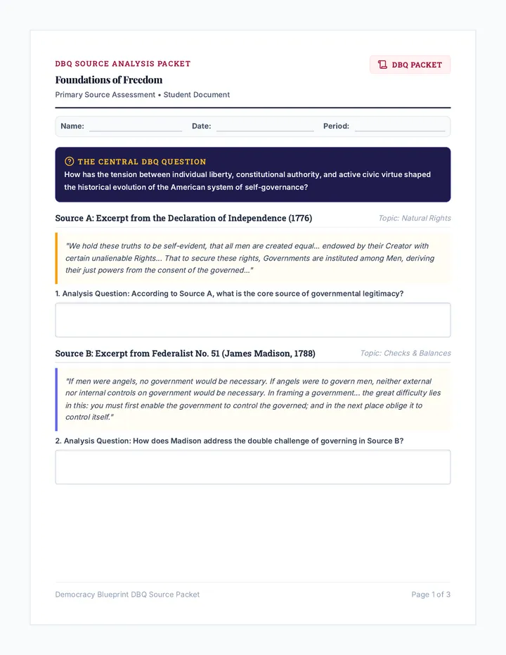 Democracy Blueprint DBQ Worksheet