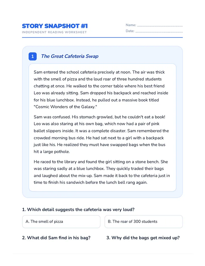 Story Snapshots Independent Worksheets Advanced Final
