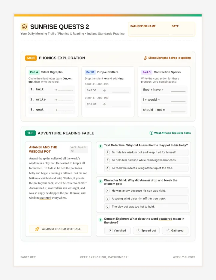 Sunrise Quest Worksheet 2