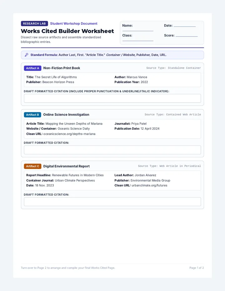 Works Cited Builder Worksheet