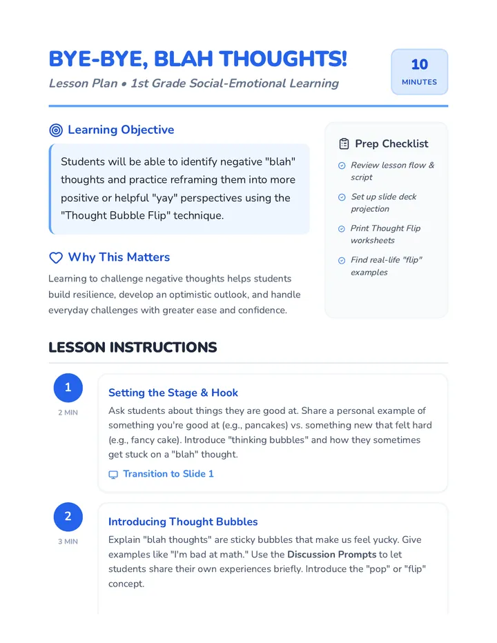 Blah Thoughts Lesson Plan