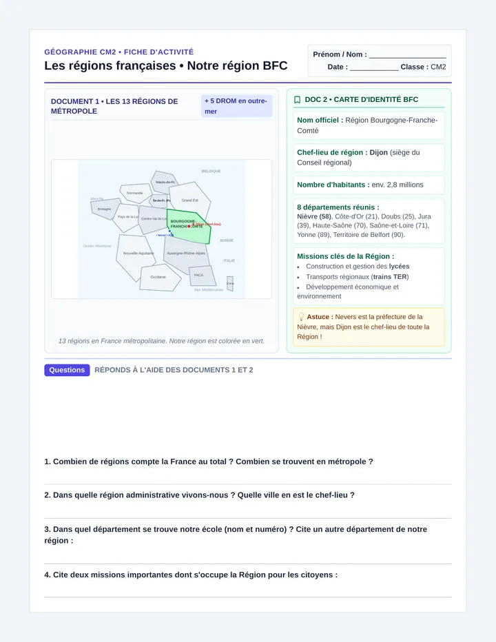 Régions Françaises Fiche Documents