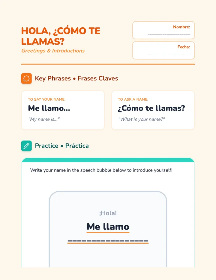 Hola Nombre Worksheet