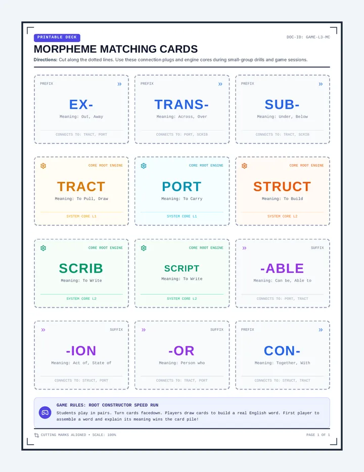 Morpheme Matching Cards