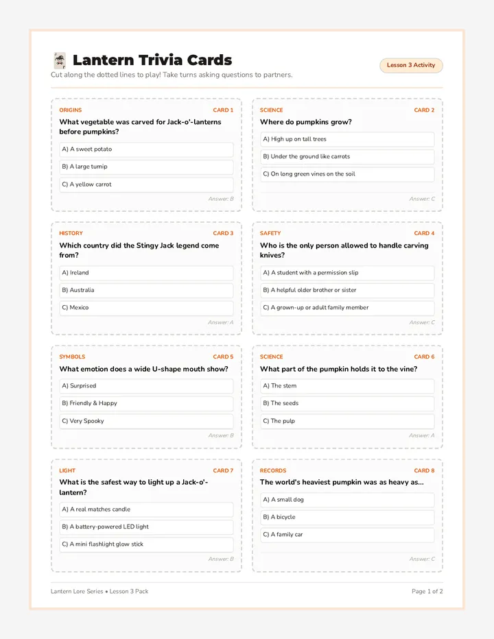 Pumpkin Trivia Cards