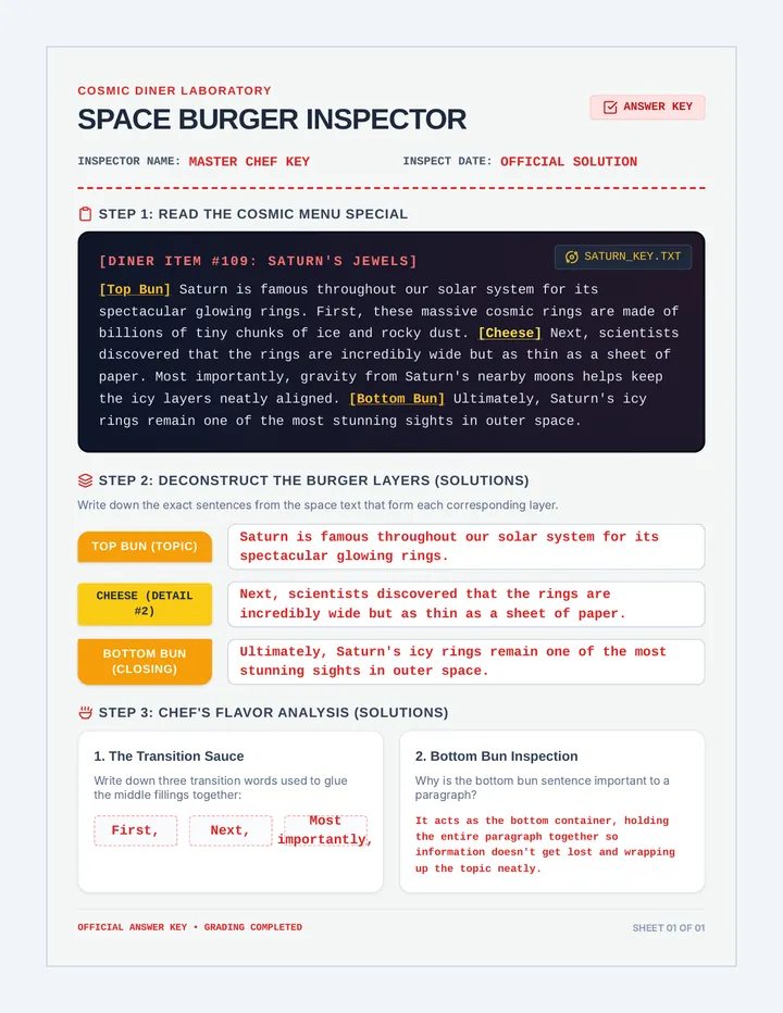 Space Burger Inspector Answer Key