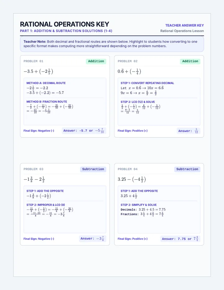 Rational Practice Teacher Key