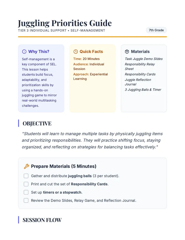 Juggling Priorities Guide Lesson Plan