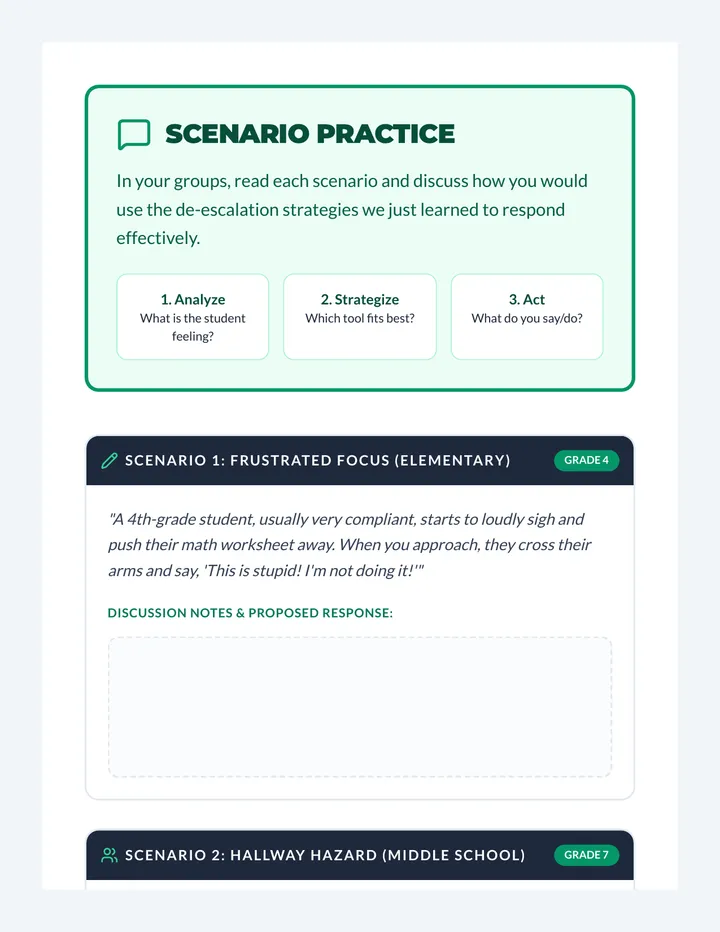 De-escalation Scenario Cards Activity