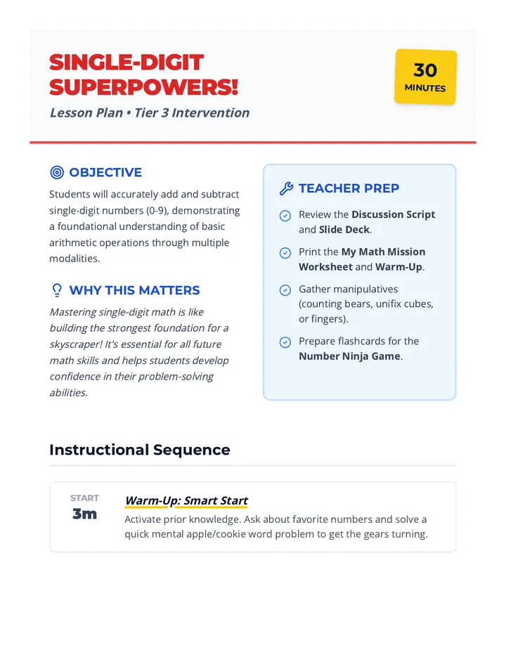 Single Digit Lesson Plan