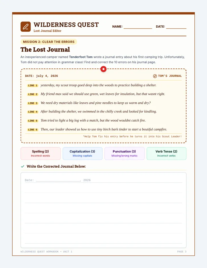 Lost Journal Editor Worksheet