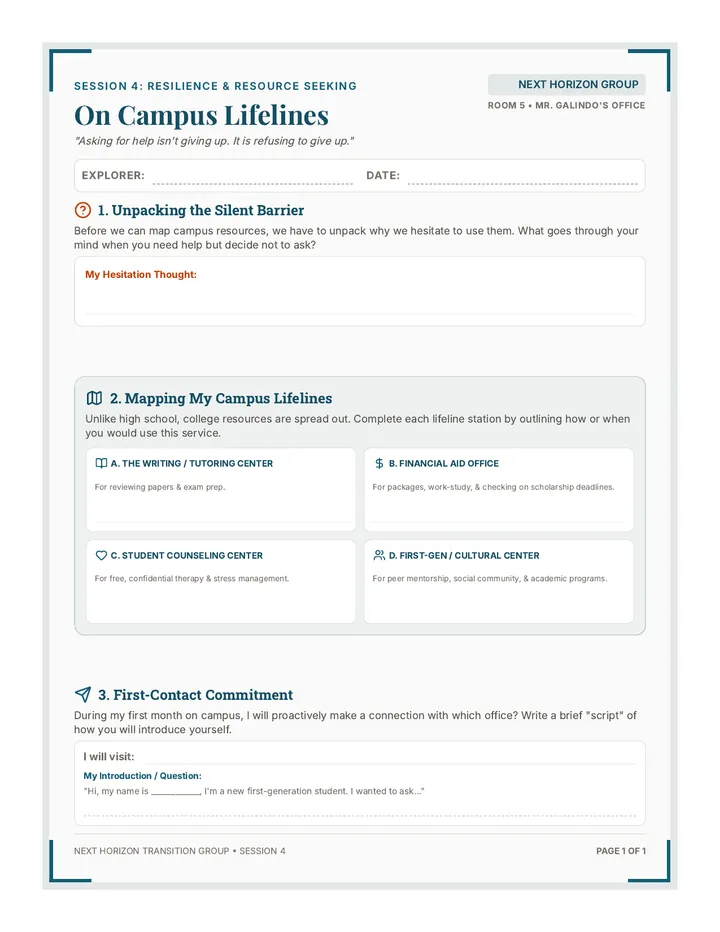 On Campus Lifelines Worksheet