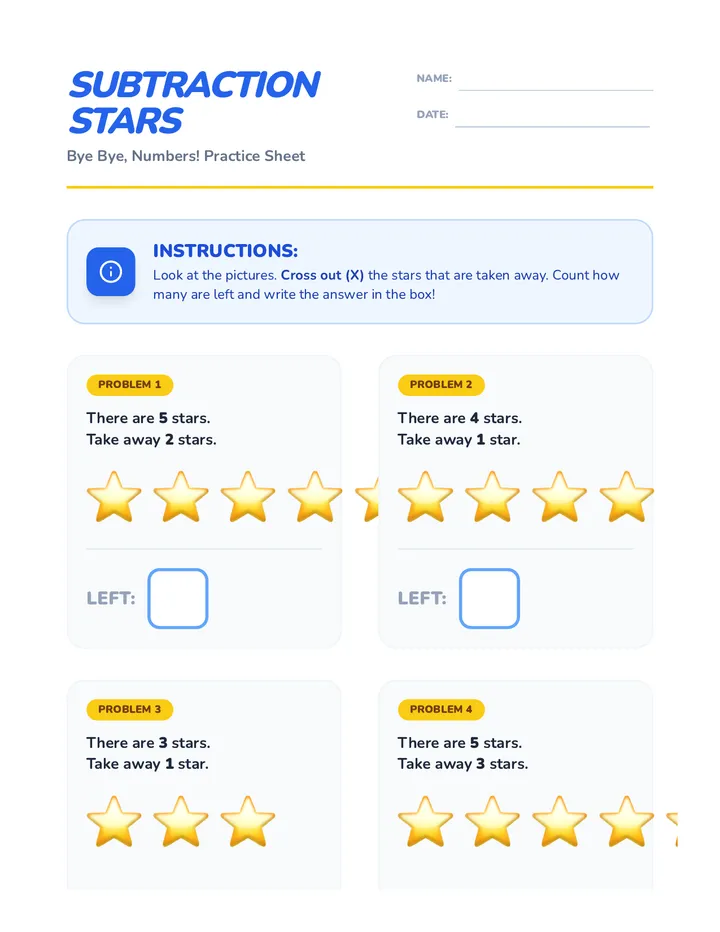 Subtraction Stars Worksheet