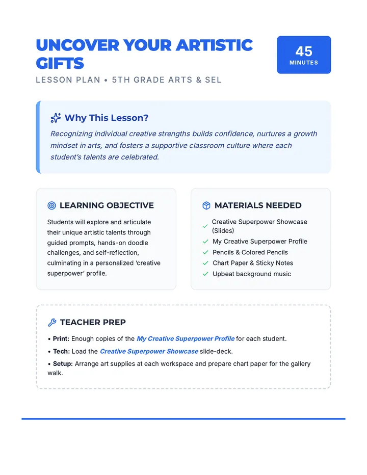 Uncover Artistic Gifts Lesson Plan