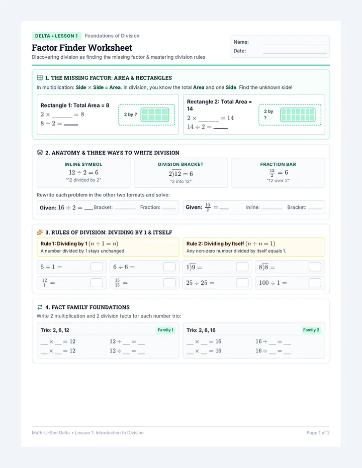 Factor Finder Worksheet
