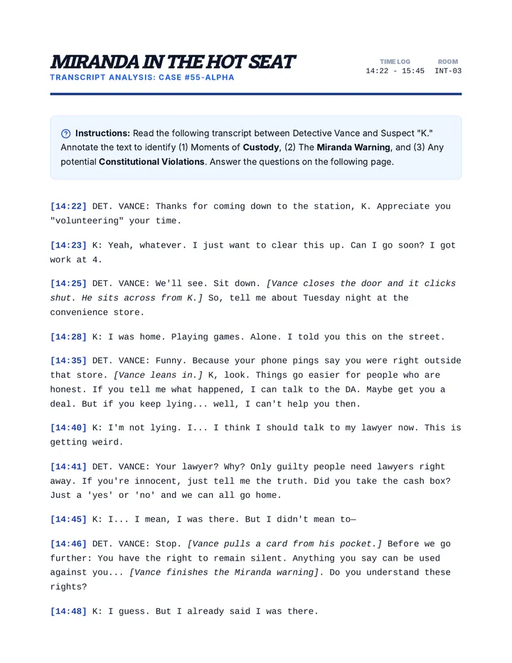 Interrogation Transcript Activity