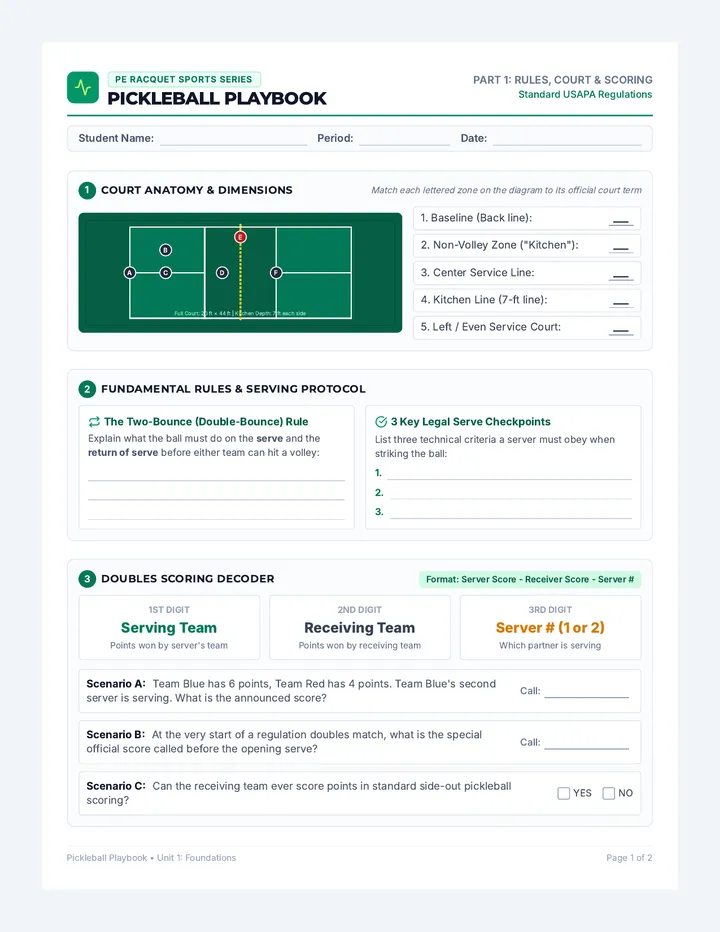 Pickleball Playbook Worksheet