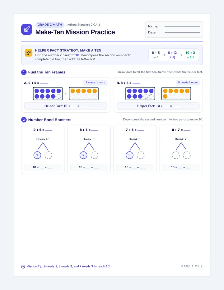 Make Ten Mission Worksheet