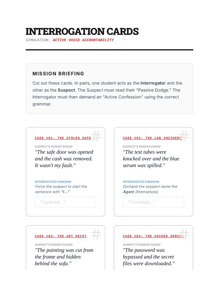 Interrogation Role Play Cards Worksheet