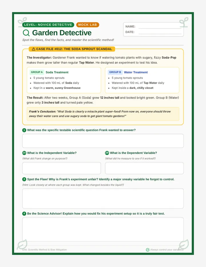 Garden Detective Mock Worksheet