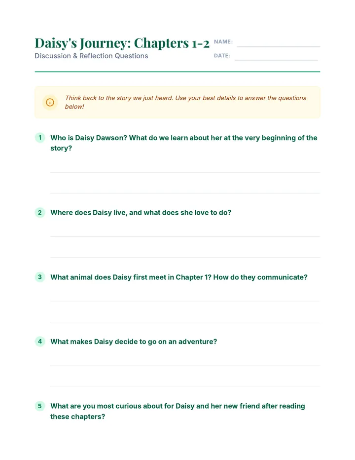 Daisy's Journey Discussion Worksheet